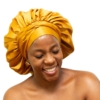 The Soleil bonnet in rich mustard satin.